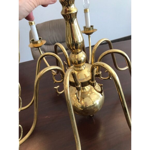 Vintage 1972 Chandelier Solid Brass Gold Ceiling Light Fixture 8 Lights - Picture 6 of 10